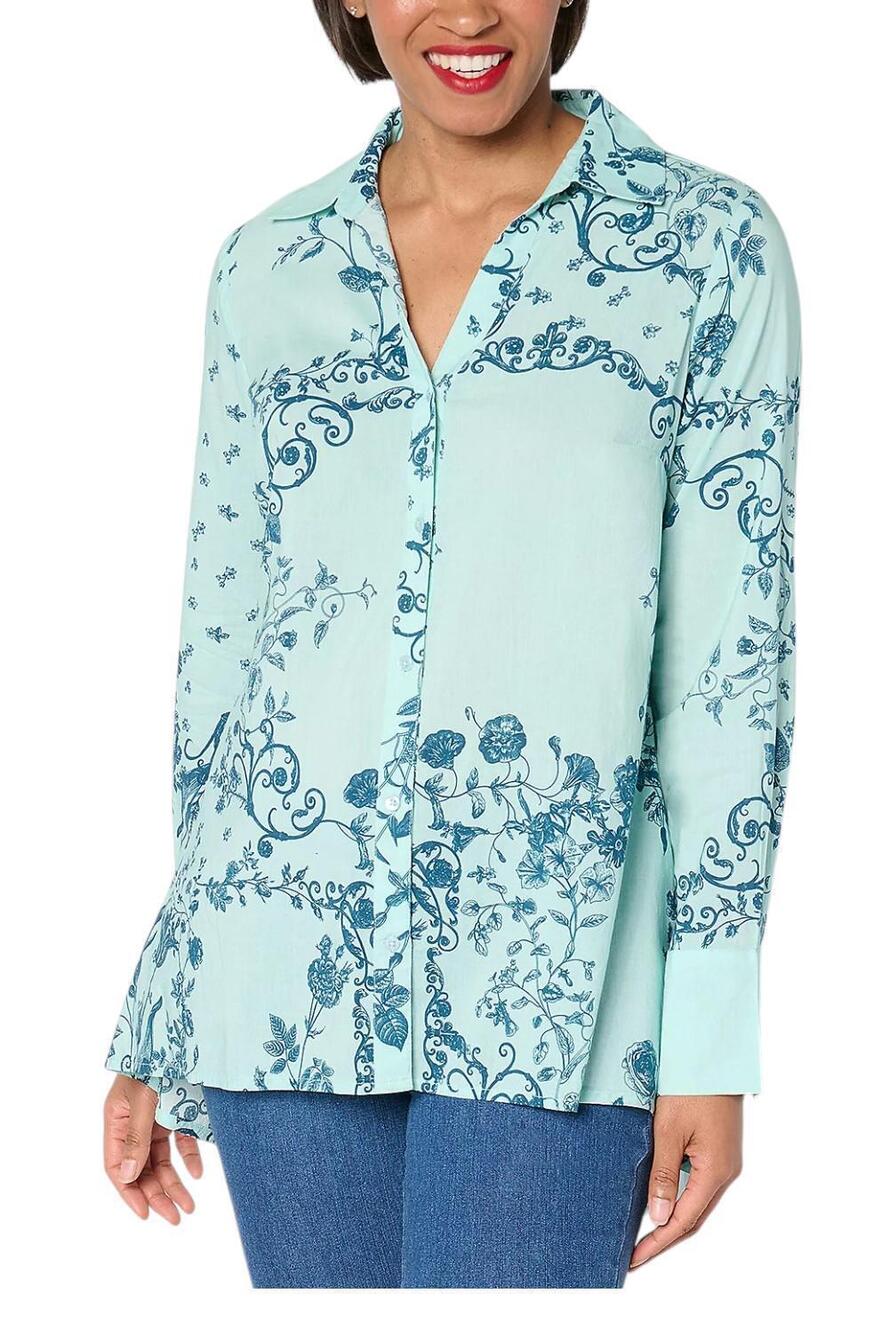 BEAUTIFUL by Lawrence Zarian Women's High-Low Printed Shirt Seafoam - Petite